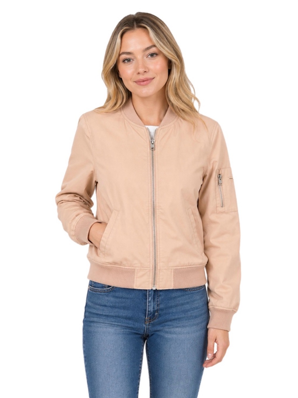 NWOT Large L Ci Sono By Cavalini Bomber Jacket Nude Vegan Faux Leather Women’s
